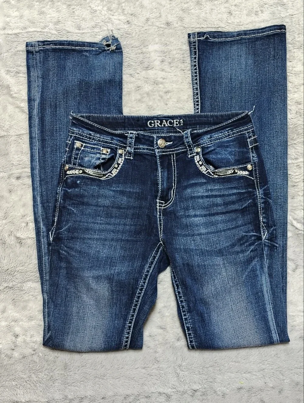 Grace in LA  Embellished Dark Boot Cut Jeans Women's 26 Mcbling Y2K Retro 2000